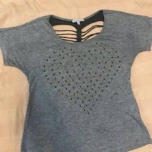 Baby Tee with stud Heart on front with heart back cut out